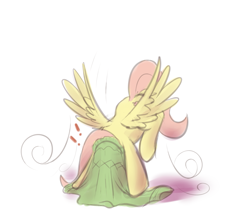 Size: 989x857 | Tagged: safe, artist:braeburned, imported from derpibooru, character:fluttershy, species:pony, clothing, solo, stuck, sweater, sweatershy, undressing