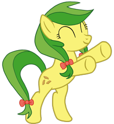 Size: 2000x2175 | Tagged: safe, artist:torvusil, imported from derpibooru, character:apple fritter, species:earth pony, species:pony, apple family member, digital art, eyes closed, female, green hair, green mane, green tail, happy, high res, mare, paint.net, simple background, smiling, solo, standing, transparent background, upsies