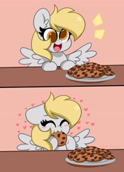Size: 2961x4096 | Tagged: safe, artist:kittyrosie, character:derpy hooves, species:pegasus, species:pony, g4, blushing, chibi, cookie, cute, eating, heart, plate, solo