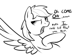 Size: 1304x983 | Tagged: safe, artist:braeburned, imported from derpibooru, character:rainbow dash, monochrome, reaction image, solo, this is bait
