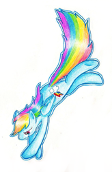 Size: 589x900 | Tagged: safe, artist:braeburned, imported from derpibooru, character:rainbow dash, species:pegasus, species:pony, crossed hooves, female, flying, mare, simple background, solo, traditional art, underhoof, white background