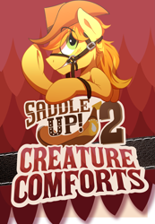 Size: 3041x4400 | Tagged: safe, artist:braeburned, imported from derpibooru, character:braeburn, species:pony, bit, blushing, bridle, cover, explicit source, reins, saddle, saddle up 2: creature comforts