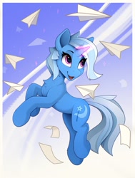 Size: 1510x1995 | Tagged: safe, artist:yakovlev-vad, character:trixie, species:pony, species:unicorn, g4, cute, glowing horn, magic, paper airplane, solo