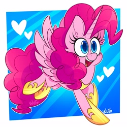 Size: 2048x2048 | Tagged: safe, artist:wutanimations, character:pinkie pie, species:alicorn, species:pony, g4, open mouth, simple background, smiling, solo