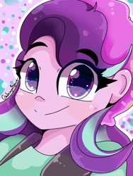 Size: 1440x1920 | Tagged: safe, artist:galaxynightt, character:starlight glimmer, species:eqg human, g4, my little pony:equestria girls, bust, looking at you, simple background, smiling, solo
