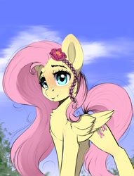 Size: 2715x3560 | Tagged: safe, artist:skitsroom, character:fluttershy, species:pegasus, species:pony, g4, blushing, braid, cute, looking at you, solo