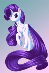 Size: 2731x4096 | Tagged: safe, artist:faline-art, character:rarity, species:pony, species:unicorn, g4, long tail, looking back, raised hoof, simple background, solo
