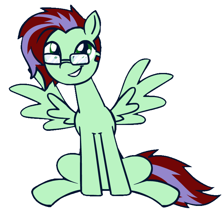 Size: 719x679 | Tagged: safe, artist:whateverbender, oc, oc:ember heartshine, species:pegasus, species:pony, g4, animated, cute, frame by frame, glasses, looking at you, ocbetes, simple background, sitting, smiling, solo, transparent background, wings extended, ych result
