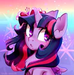 Size: 771x780 | Tagged: safe, artist:rrd-artist, character:twilight sparkle, character:twilight sparkle (alicorn), species:alicorn, species:pony, g4, blushing, hairpin, open mouth, solo, windswept mane