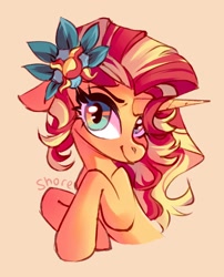 Size: 1654x2048 | Tagged: safe, artist:shore2020, character:sunset shimmer, species:pony, species:unicorn, g4, bust, hairpin, looking at you, simple background, solo