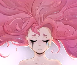 Size: 4000x3354 | Tagged: safe, artist:kaihiwolf, character:pinkie pie, species:human, g4, bust, crying, eyes closed, sad, solo