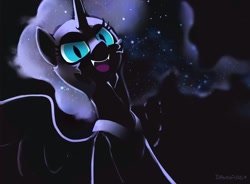 Size: 1500x1106 | Tagged: safe, artist:dawnfire, character:nightmare moon, character:princess luna, species:alicorn, species:pony, g4, fangs, galaxy mane, looking at you, solo