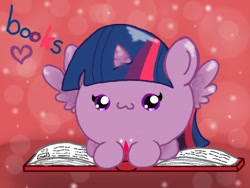 Size: 512x386 | Tagged: safe, artist:amberlea-draws, character:twilight sparkle, character:twilight sparkle (alicorn), species:alicorn, species:pony, blob ponies, book, cute, female, mare, solo, that pony sure does love books, twiabetes