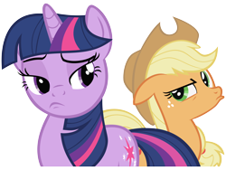 Size: 8000x6000 | Tagged: safe, artist:choopy, character:applejack, character:twilight sparkle, episode:the mysterious mare do well, g4, my little pony: friendship is magic, absurd resolution, raised eyebrow, simple background, transparent background, vector