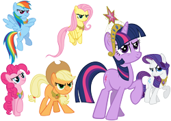 Size: 8000x5650 | Tagged: safe, artist:choopy, character:applejack, character:fluttershy, character:pinkie pie, character:rainbow dash, character:rarity, character:twilight sparkle, species:earth pony, species:pegasus, species:pony, species:unicorn, episode:the return of harmony, g4, my little pony: friendship is magic, absurd resolution, determined, elements of harmony, mane six, simple background, transparent background, vector