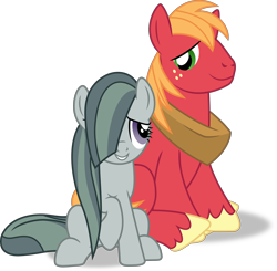 Size: 8370x8192 | Tagged: safe, artist:geometrymathalgebra, character:big mcintosh, character:marble pie, species:earth pony, species:pony, ship:marblemac, episode:hearthbreakers, g4, my little pony: friendship is magic, absurd resolution, cute, dawwww, eye contact, hair over one eye, macabetes, male, marblebetes, shipping, simple background, smiling, stallion, straight, transparent background, vector