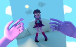 Size: 1920x1200 | Tagged: safe, artist:nyte-skyez, character:twilight sparkle, my little pony:equestria girls, 3d, blender, clothing, female, female pov, first person view, offscreen character, pov, skirt, solo