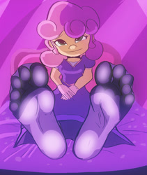 Size: 827x980 | Tagged: safe, artist:zuneycat, character:sweetie belle, species:human, clothing, feet, female, foot fetish, foot focus, humanized, soles, solo, stockings, toes