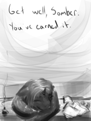 Size: 768x1024 | Tagged: safe, artist:juleppony, oc, oc only, oc:somber, get well soon, monochrome