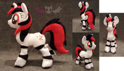 Size: 400x229 | Tagged: safe, artist:fire-topaz, oc, oc only, oc:blackjack, species:pony, species:unicorn, fallout equestria, fallout equestria: project horizons, cutie mark, cyborg, fanfic, female, hooves, horn, irl, level 1 (project horizons), mare, photo, plushie, solo