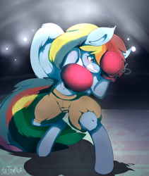 Size: 800x949 | Tagged: safe, artist:failprofile, character:rainbow dash, species:anthro, species:unguligrade anthro, boxing, boxing gloves, boxing ring, clothing, female, gritted teeth, shorts, solo, tank top