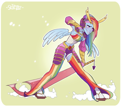 Size: 2500x2237 | Tagged: safe, artist:skirtzzz, part of a set, character:rainbow dash, species:human, armpits, belly button, clothing, crossover, dreamworks face, dress, dressphere, female, final fantasy, final fantasy x-2, gala dress, humanized, midriff, pony coloring, samurai, solo, sword, weapon, winged humanization, wings