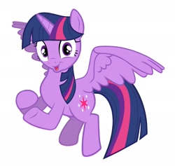 Size: 2344x2220 | Tagged: safe, artist:éclair, character:twilight sparkle, character:twilight sparkle (alicorn), species:alicorn, species:pony, episode:the cutie re-mark, 8^y, clapping, female, flying, irony, looking at you, mare, open mouth, role reversal, simple background, smiling, solo, starlight says bravo, subverted meme, the tables have turned, twilight says bravo, wide eyes, wings