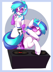 Size: 600x816 | Tagged: dead source, safe, artist:juvialle, character:dj pon-3, character:vinyl scratch, my little pony:equestria girls, human ponidox, pointed breasts, ponidox, square crossover, turntable