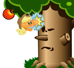 Size: 1393x1284 | Tagged: safe, artist:jrk08004, character:applejack, apple, apple tree, applebucking, bucking, crossover, food, kirby, kirby (character), kirby applejack, kirbyfied, nintendo, parody, simple background, species swap, transparent background, tree, video game, whispy woods