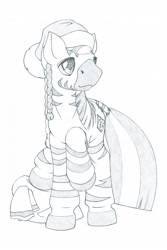 Size: 2000x3000 | Tagged: safe, artist:daisy, oc, oc only, oc:virenth, species:pony, species:zebra, braid, clothing, hat, male, pencil drawing, santa hat, solo, stallion, traditional art