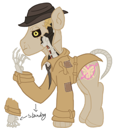 Size: 1024x1144 | Tagged: safe, artist:mediponee, crossover, fallout, fallout 4, fingers, nick valentine, ponified, solo