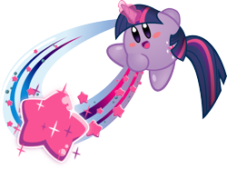 Size: 812x605 | Tagged: safe, artist:jrk08004, character:twilight sparkle, crossover, female, kirby, kirby (character), kirby twilight, kirbyfied, magic, nintendo, parody, simple background, solo, species swap, stars, transparent background, video game