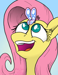 Size: 1600x2087 | Tagged: safe, artist:sketchinetch, character:fluttershy, species:pegasus, species:pony, butterfly, female, happy, mare, open mouth