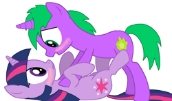 Size: 1233x732 | Tagged: safe, artist:eeveepikachuchan, character:spike, character:twilight sparkle, ship:twispike, female, male, ms paint, ponified, ponified spike, shipping, species swap, straight