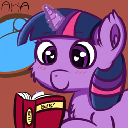 Size: 1000x1000 | Tagged: safe, artist:an-honest-appul, character:twilight sparkle, blushing, book, butts, cheek fluff, chest fluff, cute, ear fluff, female, fluffy, heart eyes, magic, prone, reading, smiling, solo, telekinesis, twiabetes, wingding eyes