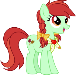 Size: 6973x6891 | Tagged: safe, artist:lunarina, character:candy apples, species:earth pony, species:pony, absurd resolution, apple family member, bow, female, hair bow, mare, open mouth, pigtails, simple background, solo, transparent background, vector