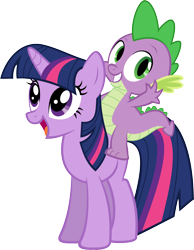 Size: 5560x7160 | Tagged: safe, artist:almostfictional, character:spike, character:twilight sparkle, absurd resolution, happy, riding, simple background, transparent background, vector, waving