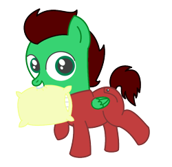 Size: 740x718 | Tagged: safe, artist:sny-por, oc, oc only, oc:northern haste, species:pony, butt flap, clothing, colt, commission, footed sleeper, imminent pillow fight, male, pajamas, pillow, solo