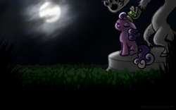 Size: 1440x900 | Tagged: safe, artist:ruby-sunrise, character:discord, character:screwball, based on song and pmv, clothing, daddy discord, hat, moon, night, propeller hat, statue, statue discord