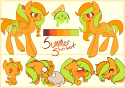 Size: 1023x723 | Tagged: dead source, safe, artist:juvialle, oc, oc only, oc:summer sherbert, reference sheet, solo