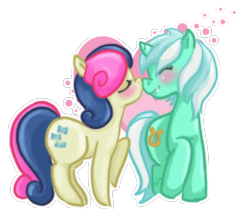 Size: 1224x1066 | Tagged: safe, artist:cloverminto, character:bon bon, character:lyra heartstrings, character:sweetie drops, species:earth pony, species:pony, species:unicorn, ship:lyrabon, blushing, eyes closed, female, heart, kissing, lesbian, shipping, simple background, smiling, transparent background