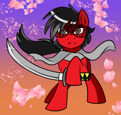 Size: 1889x1800 | Tagged: safe, artist:nanook123, artist:solratic, oc, oc only, ponysona, species:earth pony, species:pony, blossoms, glasses, looking at you, solo, sword, weapon