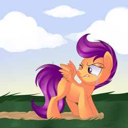 Size: 3000x3000 | Tagged: safe, artist:88ms-allie88, artist:seleniium, character:scootaloo, crying, female, scootaloo can't fly, solo