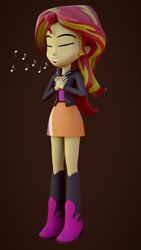 Size: 1080x1920 | Tagged: safe, artist:creatorofpony, artist:rjrgmc28, character:sunset shimmer, my little pony:equestria girls, 3d, blender, boots, clothing, eyes closed, female, music notes, open mouth, singing, skirt, solo