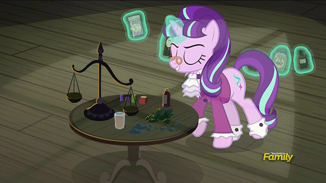 Size: 640x360 | Tagged: safe, artist:x-saltedfish, edit, edited screencap, screencap, character:snowfall frost, character:starlight glimmer, episode:a hearth's warming tail, g4, my little pony: friendship is magic, animated, chocolate, chocolate milk, discovery family logo, everything is ruined, exploitable meme, female, food, meme, milk, pure unfiltered evil, spill, spilled milk, table