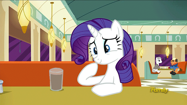 Size: 640x360 | Tagged: safe, artist:x-saltedfish, edit, edited screencap, screencap, character:rarity, episode:the saddle row review, g4, my little pony: friendship is magic, animated, chocolate, chocolate milk, del griffith, discovery family logo, everything is ruined, exploitable meme, female, meme, milk, neal page, neighl page, planes trains and automobiles, pure unfiltered evil, spilled milk