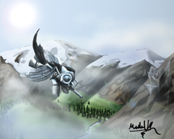 Size: 1280x1024 | Tagged: safe, artist:turbopower1000, oc, oc only, species:pegasus, species:pony, fallout equestria, armor, canterlot, gun, ruins