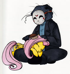 Size: 1807x1906 | Tagged: safe, artist:thedarklordkeisha, character:fluttershy, species:human, brush, crossover, cute, friday the 13th, jason voorhees, shyabetes