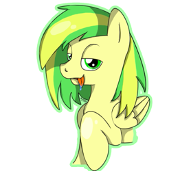 Size: 517x526 | Tagged: safe, artist:kotelen, oc, oc only, oc:wooden toaster, species:pegasus, species:pony, bedroom eyes, drool, drool string, female, glaze, looking at you, open mouth, solo, tongue out