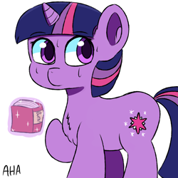 Size: 1600x1600 | Tagged: safe, artist:an-honest-appul, character:twilight sparkle, book, butts, chest fluff, ear fluff, female, filly, filly twilight sparkle, magic, solo, sweat, telekinesis